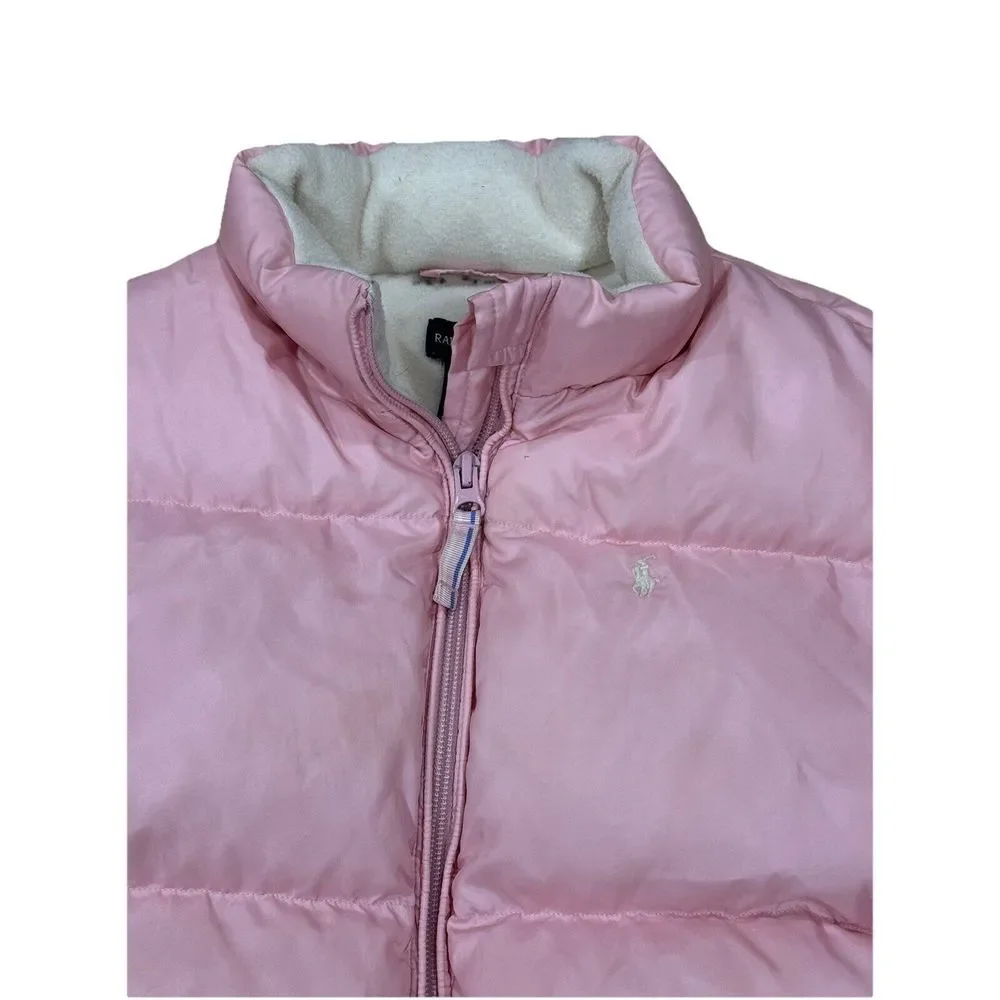 Polo Ralph Lauren Puffer Down Jacket L 12/14 Light‎ Pink White Pony Winter Coat